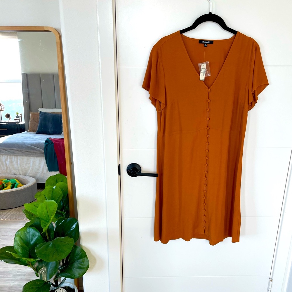 Madewell mustard, sleeved dress
